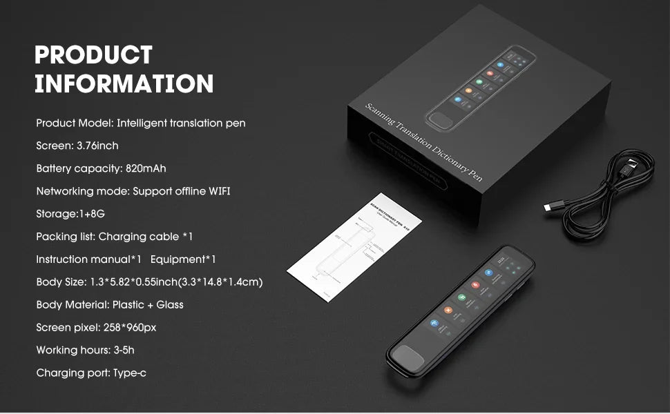 Polish Hebrew Thai Vietnames Read Scan Offline Voice Translation Pen 3.76Inches 142Language Online Offline Translator Dictionary