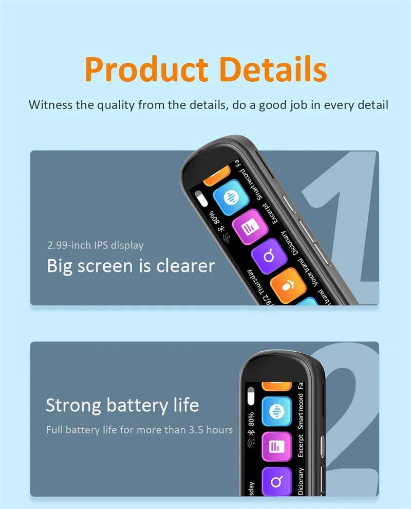 Polish Hebrew Thai Vietnames Read Scan Offline Voice Translation Pen 3.76Inches 142Language Online Offline Translator Dictionary